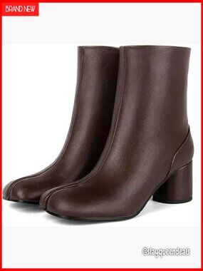 Women's Split Toe Tabi Ankle Boots Chunky Heel Zipper Japanese Style